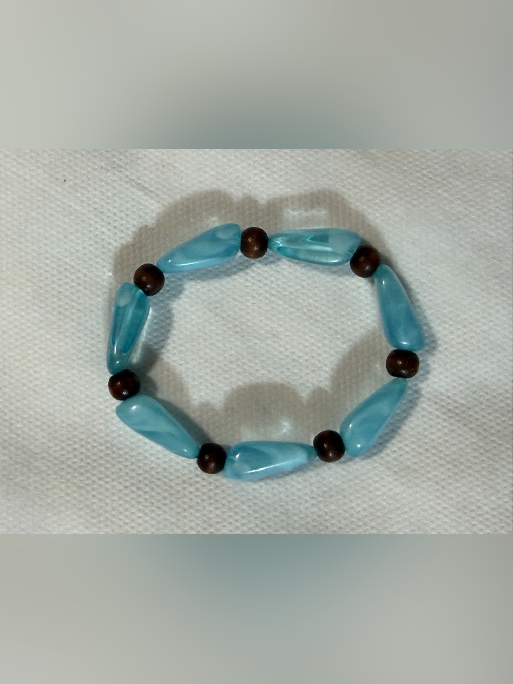 Turquoise Bead Stretch Bracelet with Brown Accents